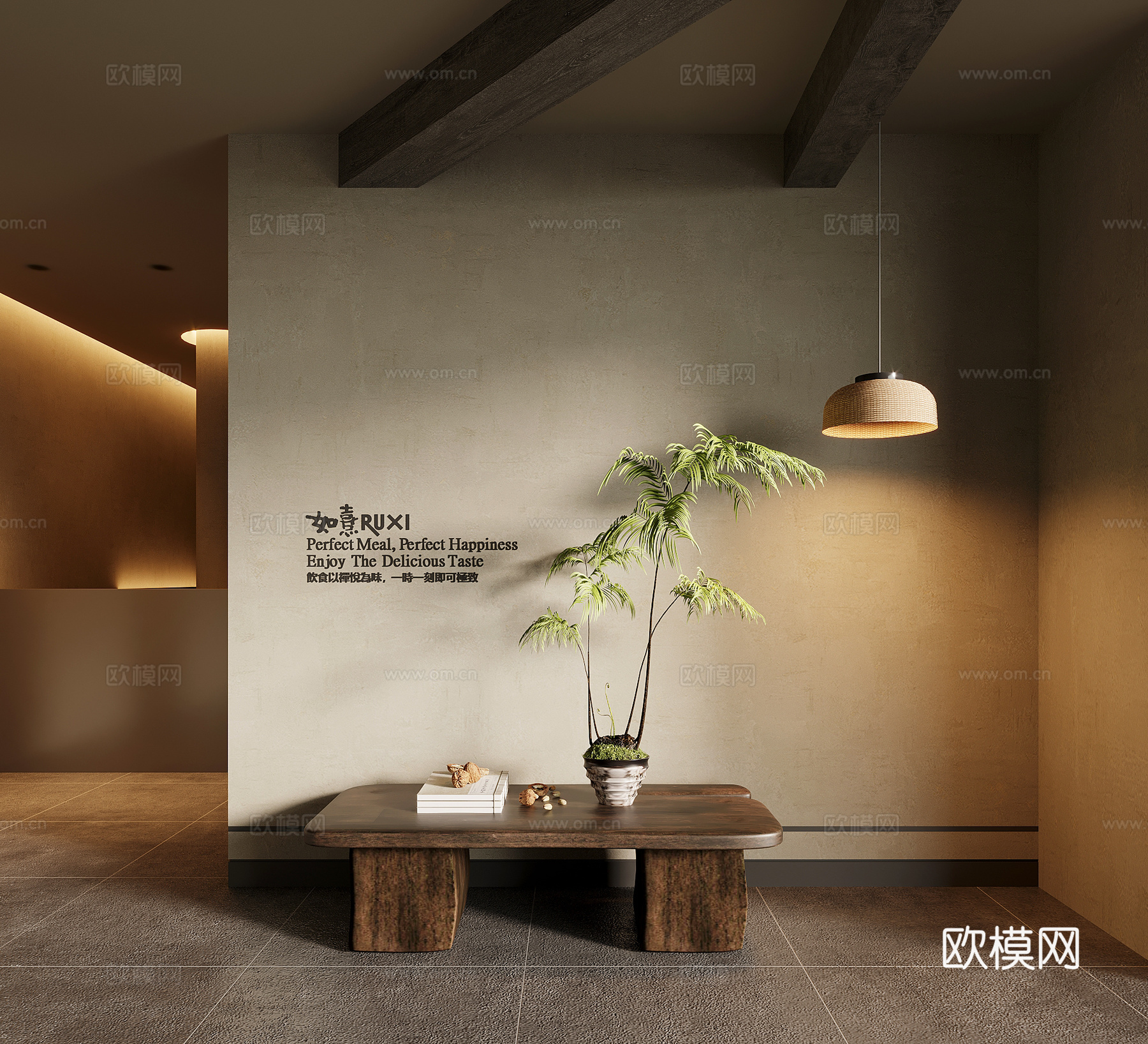 玄关 诧寂风玄关 端景台 条案su模型