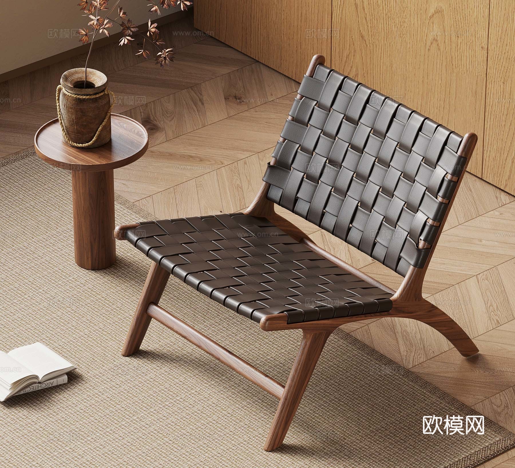 中古侘寂休闲椅 皮椅3d模型