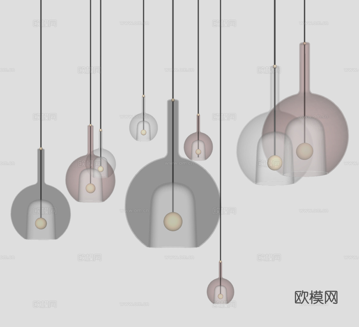 玻璃吊灯 餐厅吊灯 工装吊灯  前台吊灯 大厅吊灯su模型