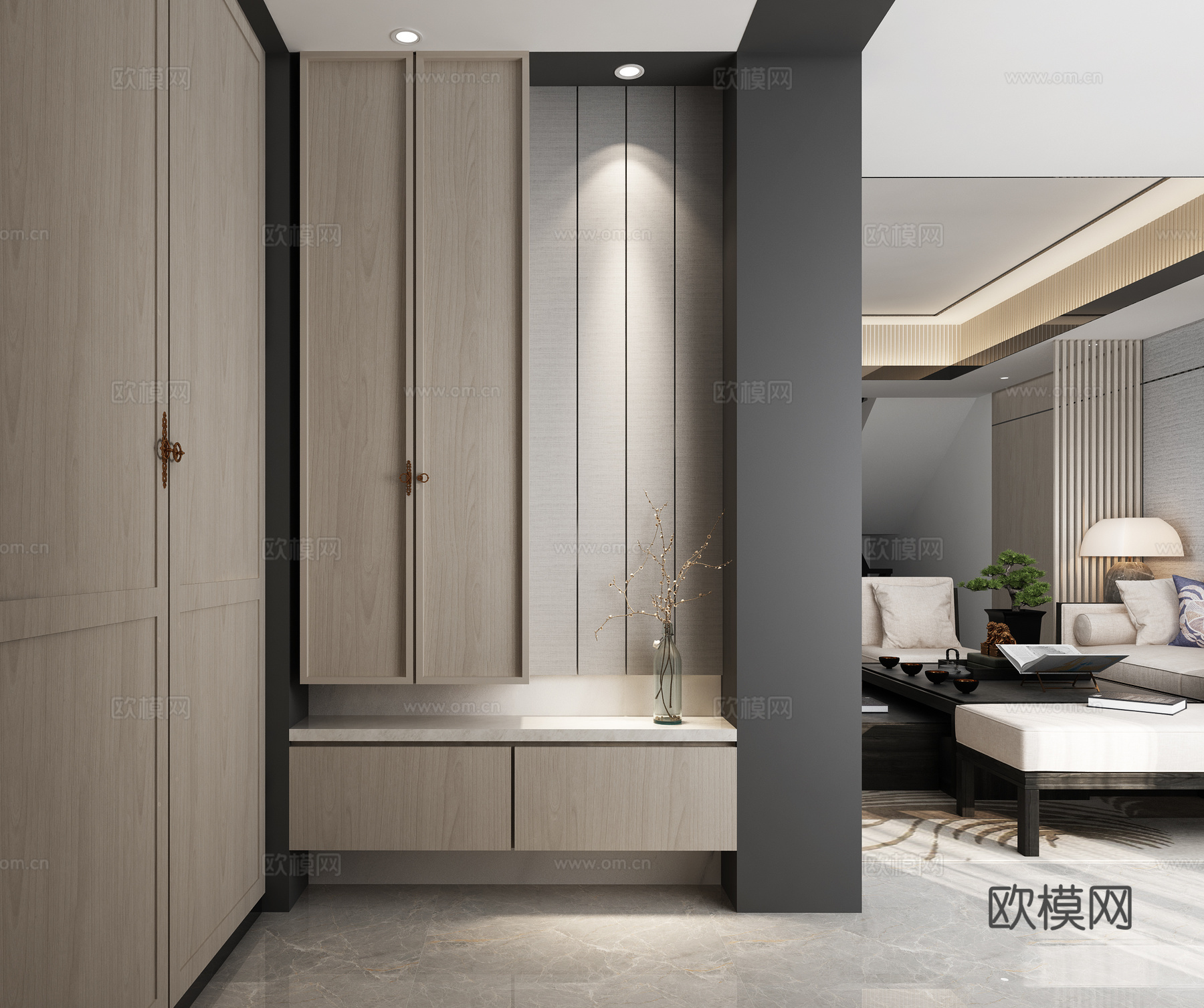 新中式客厅餐厅 沙发茶几 餐桌椅 吊灯 摆件 挂画 台灯3d模型