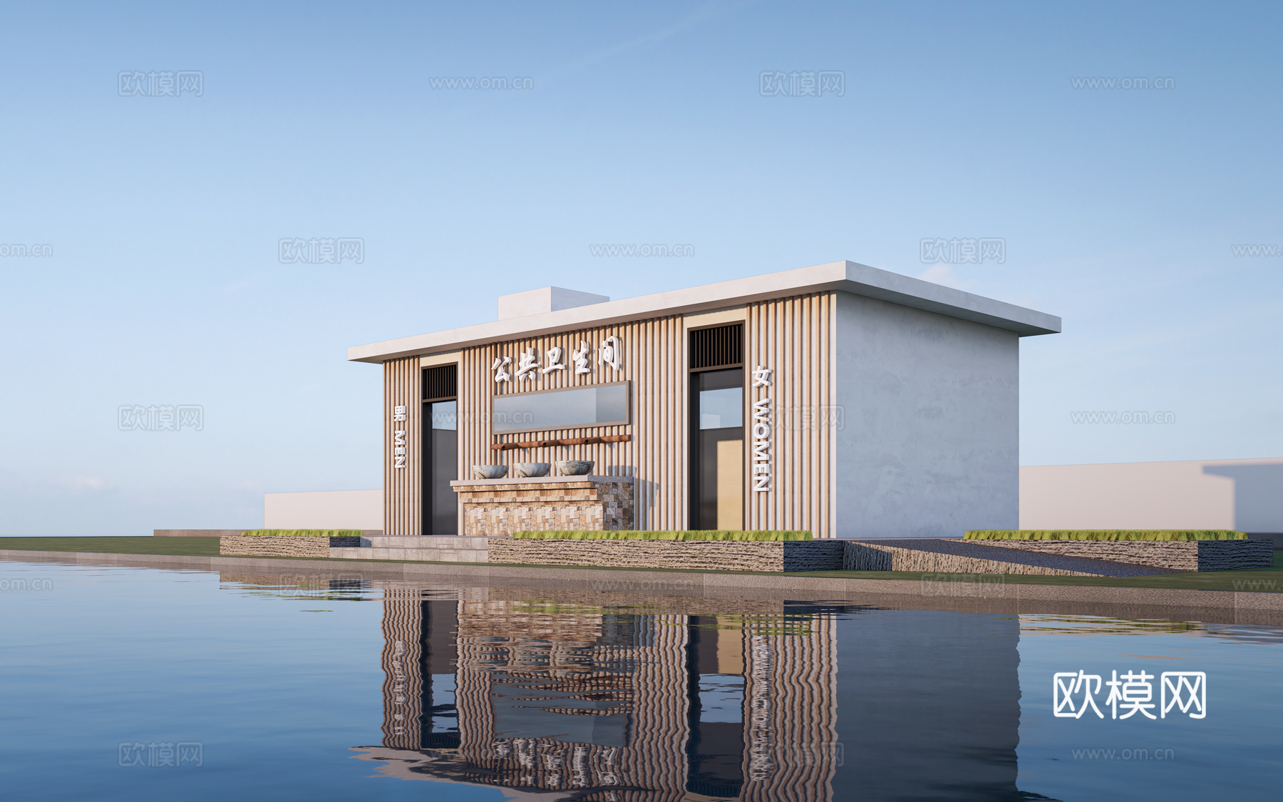 现代公厕建筑 厕所建筑 旅游厕所 公共卫生间su模型