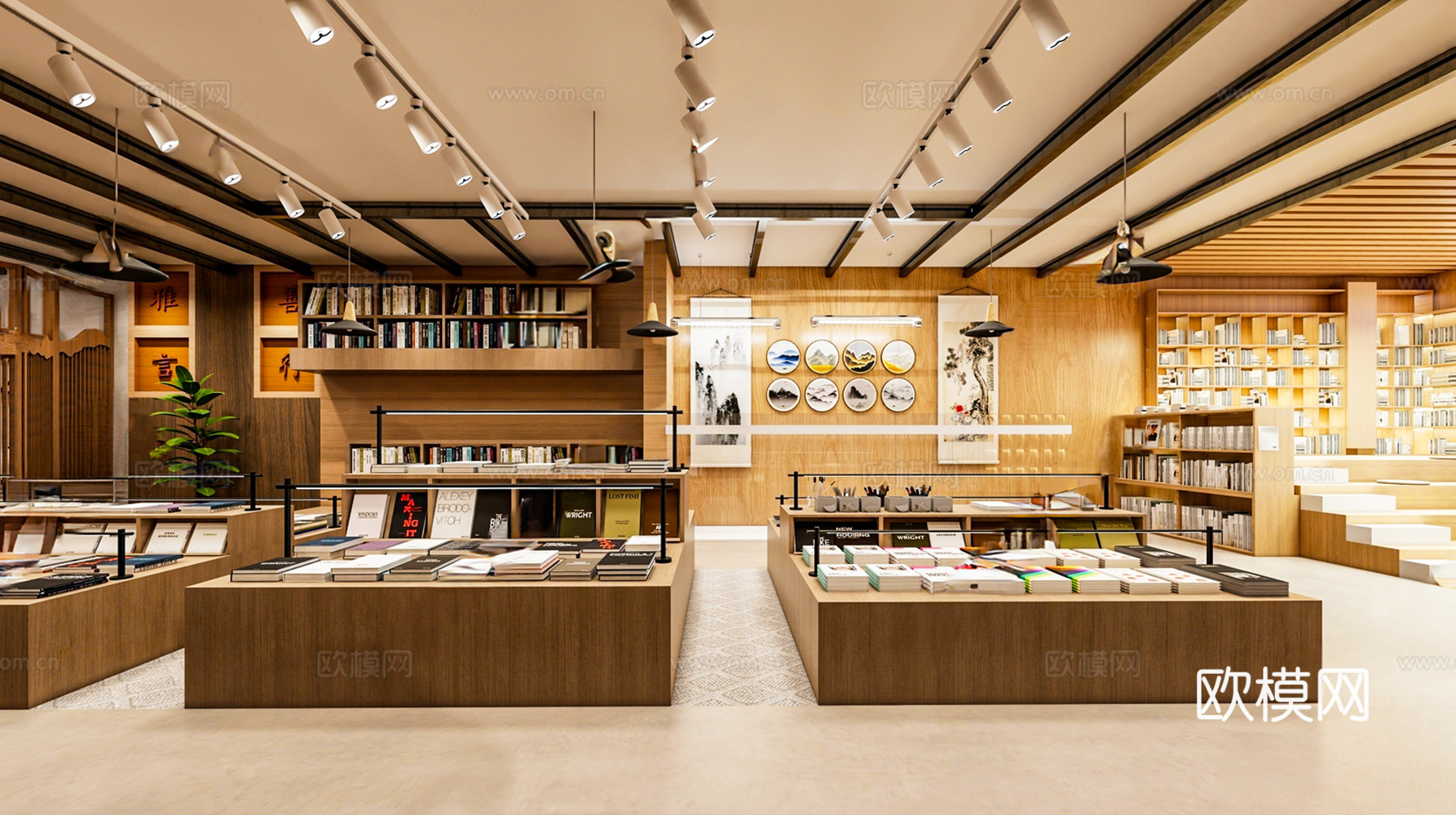 现代图书馆 书店 阅读区 书籍 书柜3d模型