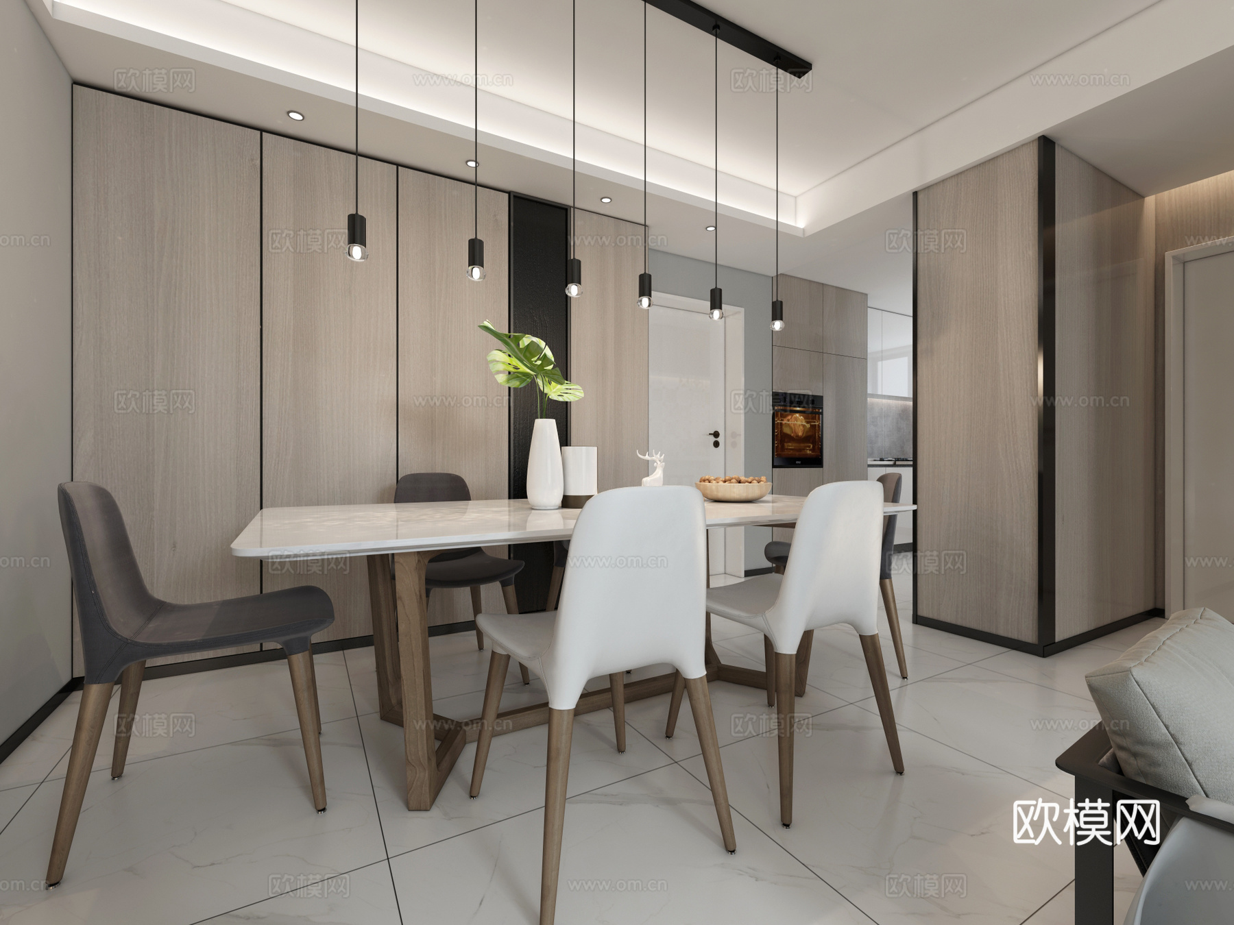 现代客厅 沙发茶几 吊灯 挂画3d模型