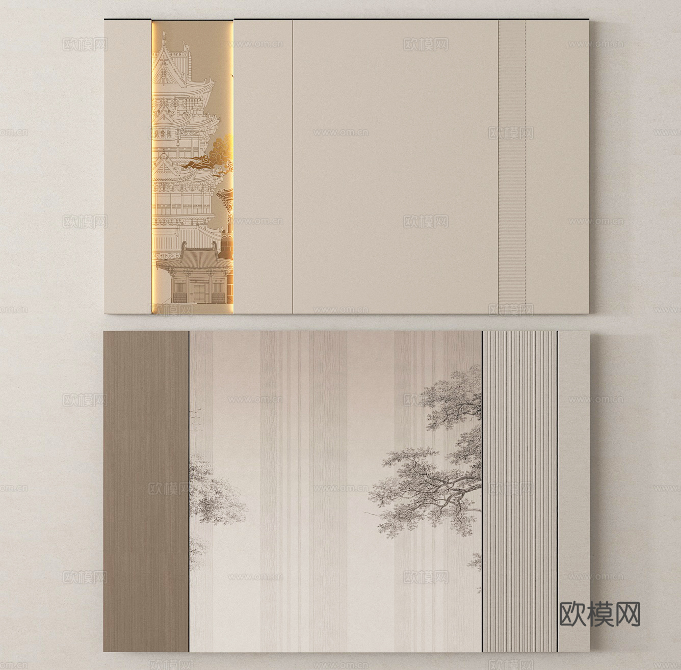客厅背景墙 电视背景墙su模型