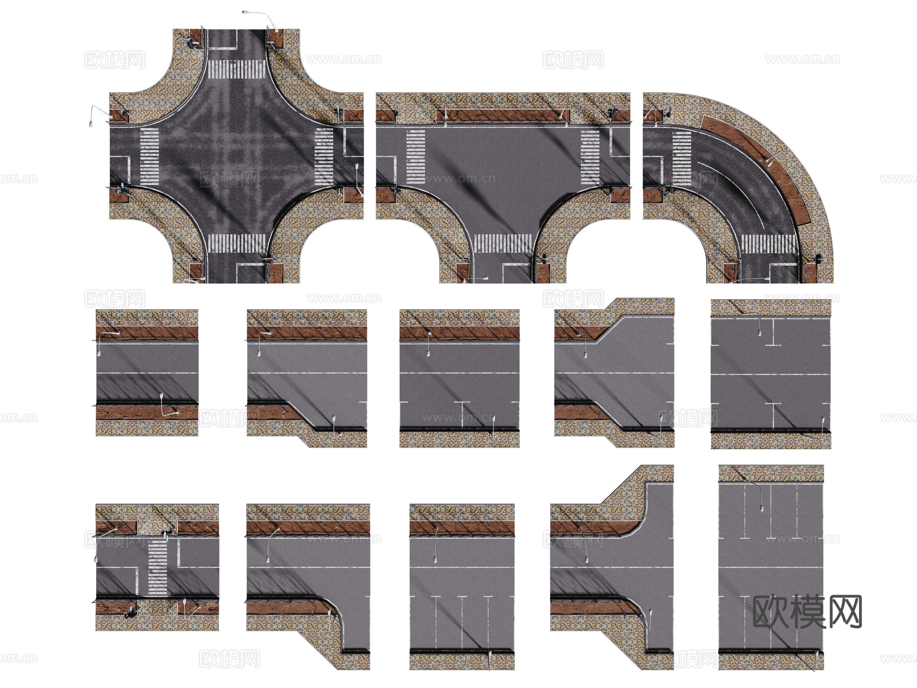 现代道路 马路 十字路口3d模型