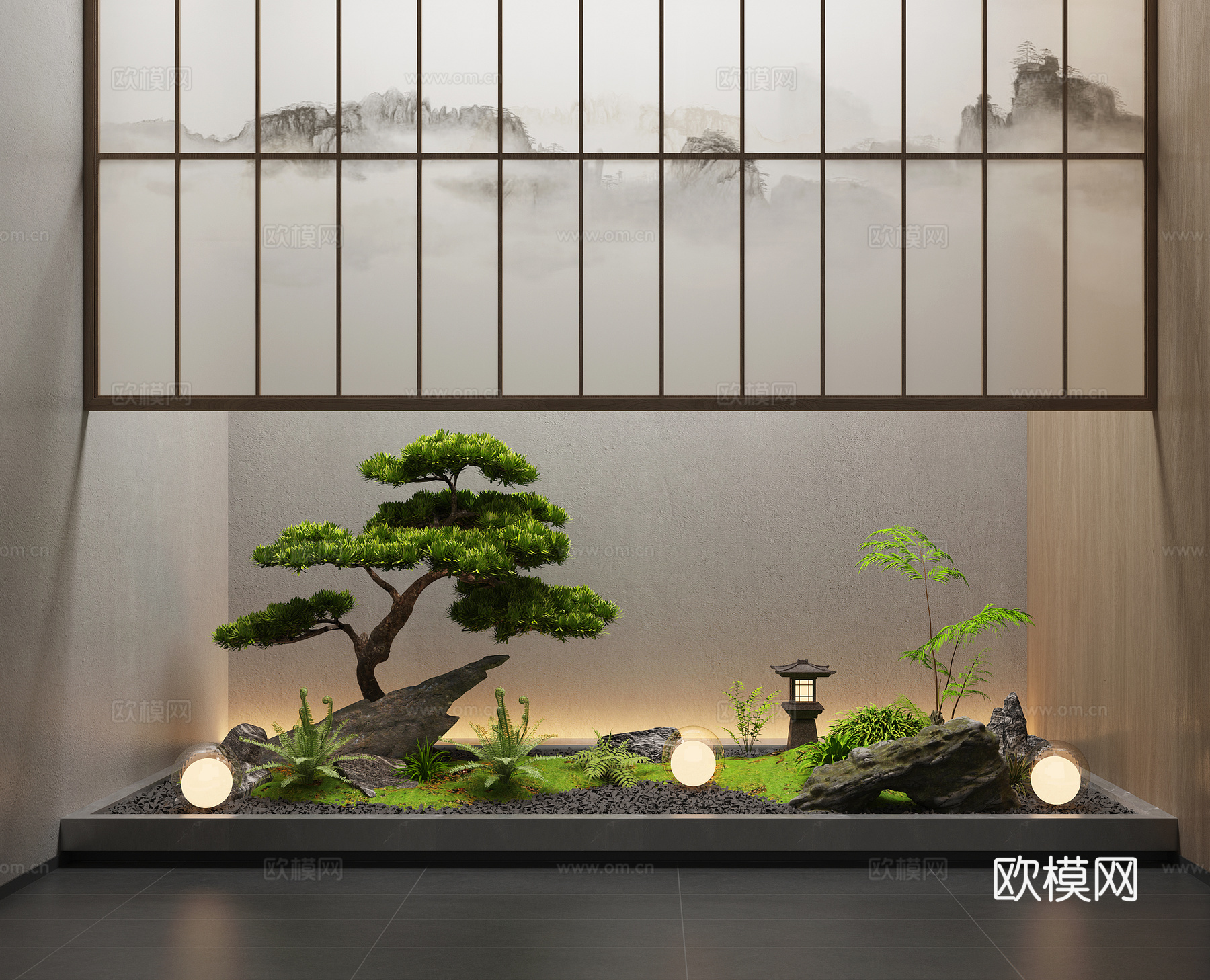 新中式室内景观造景su模型