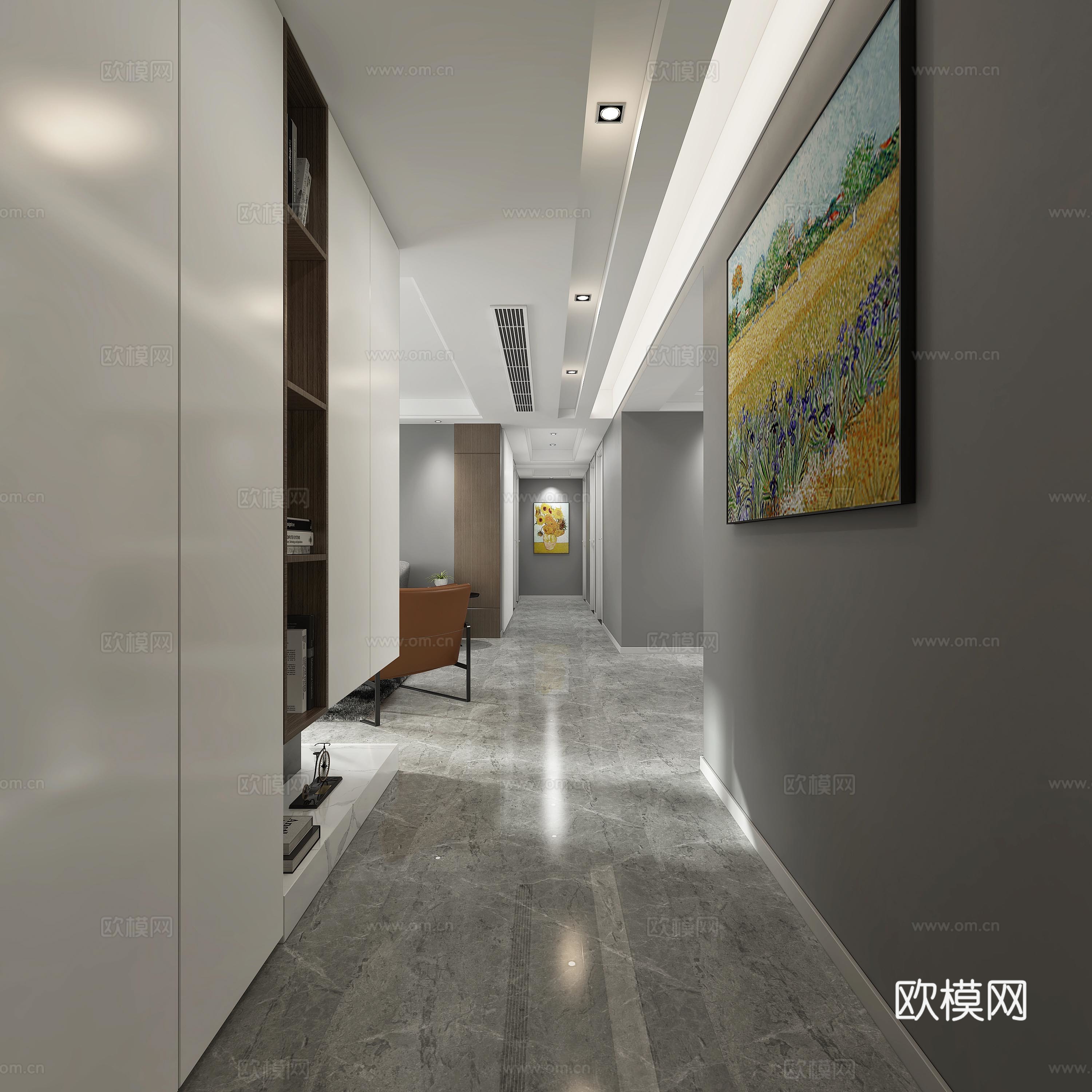 现代客餐厅沙发茶几组合3d模型