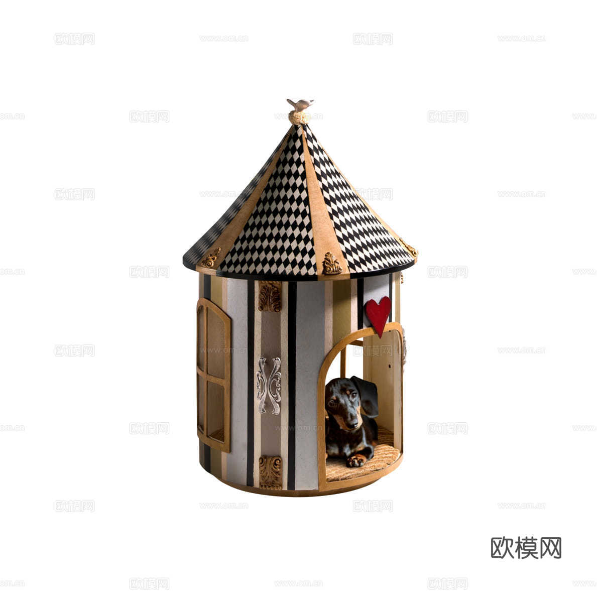 法式中古猫窝狗屋 宠物别墅 猫狗窝su模型