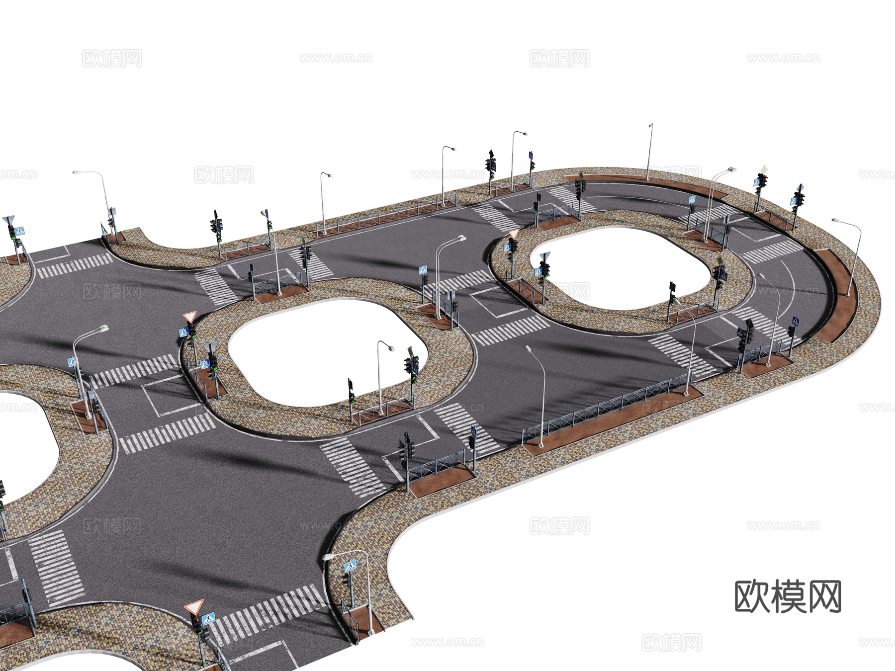 现代道路 马路 十字路口3d模型