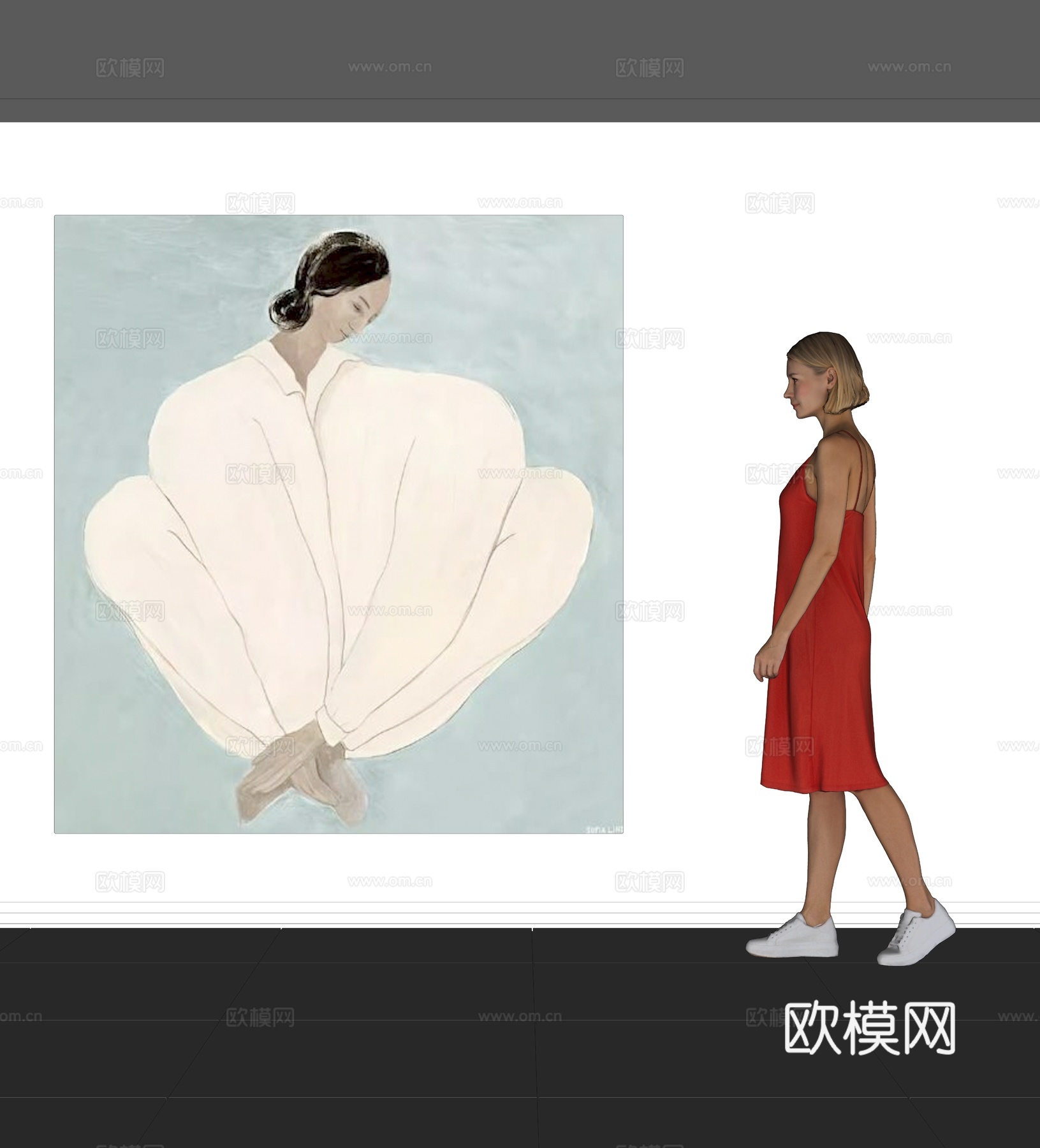 现代人物抽象装饰画su模型