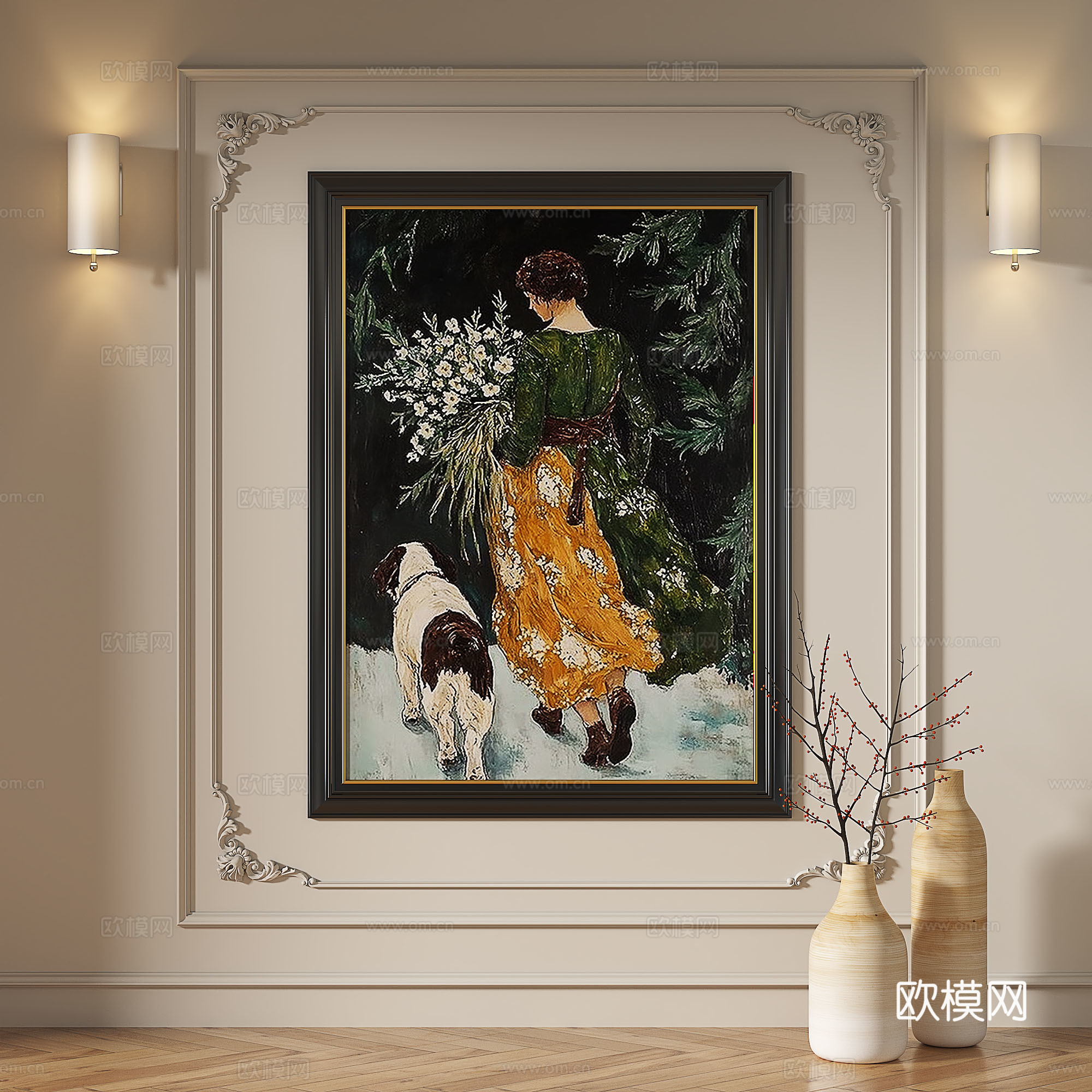 法式，复古，油画，现代，简约，轻奢，现代，装饰画3d模型
