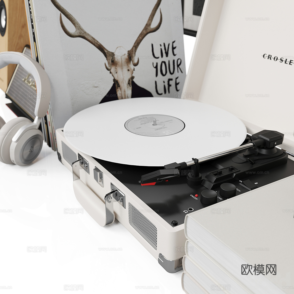 现代简约电唱机 复古音响 唱片3d模型