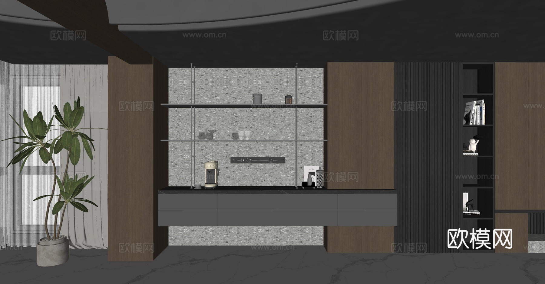 现代储物柜 客厅装饰柜 轻奢风装饰柜 客厅书房收纳柜 装饰品su模型