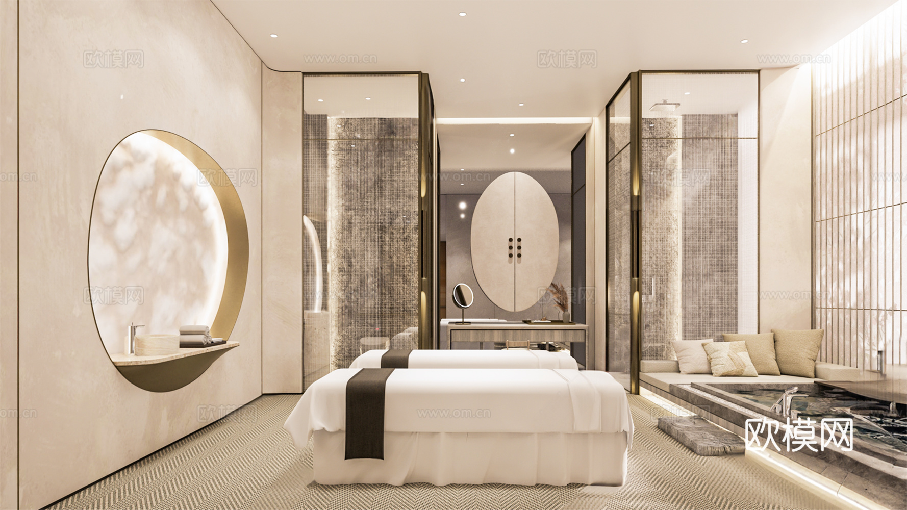 中式美容院 会所 SPA 按摩床3d模型