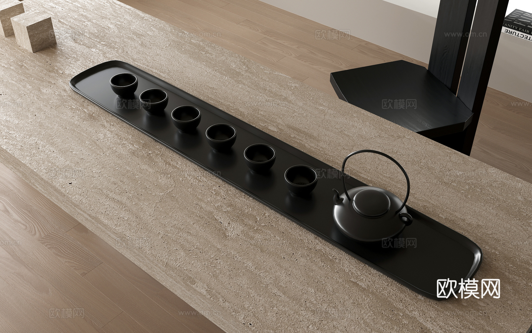 茶具组合 茶壶 茶杯 茶托盘3d模型