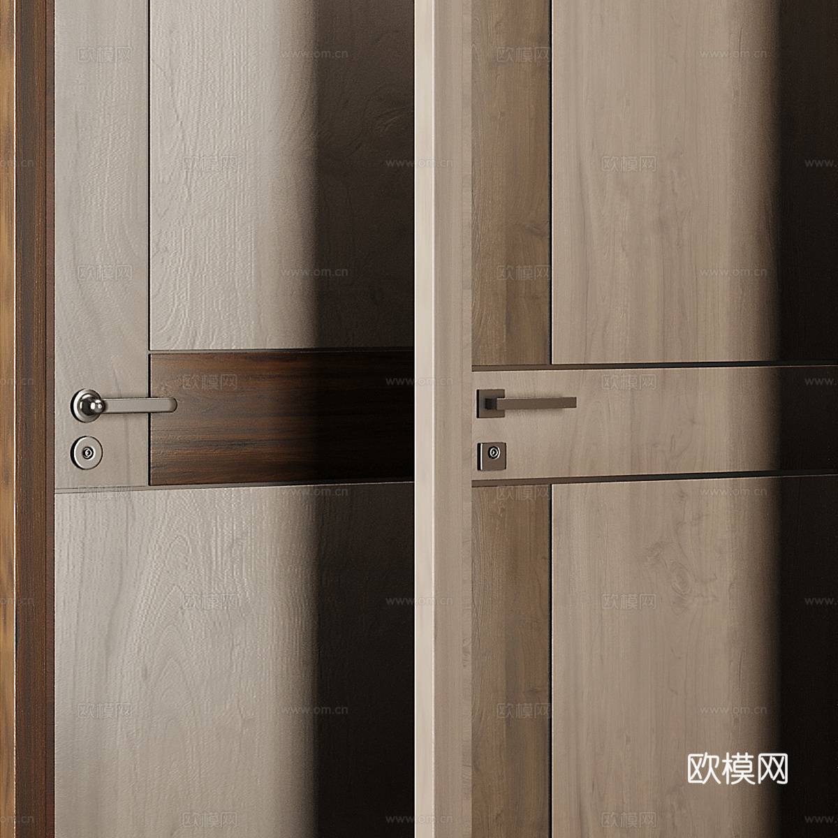 新中式轻奢对开门 套装门 室内门3d模型