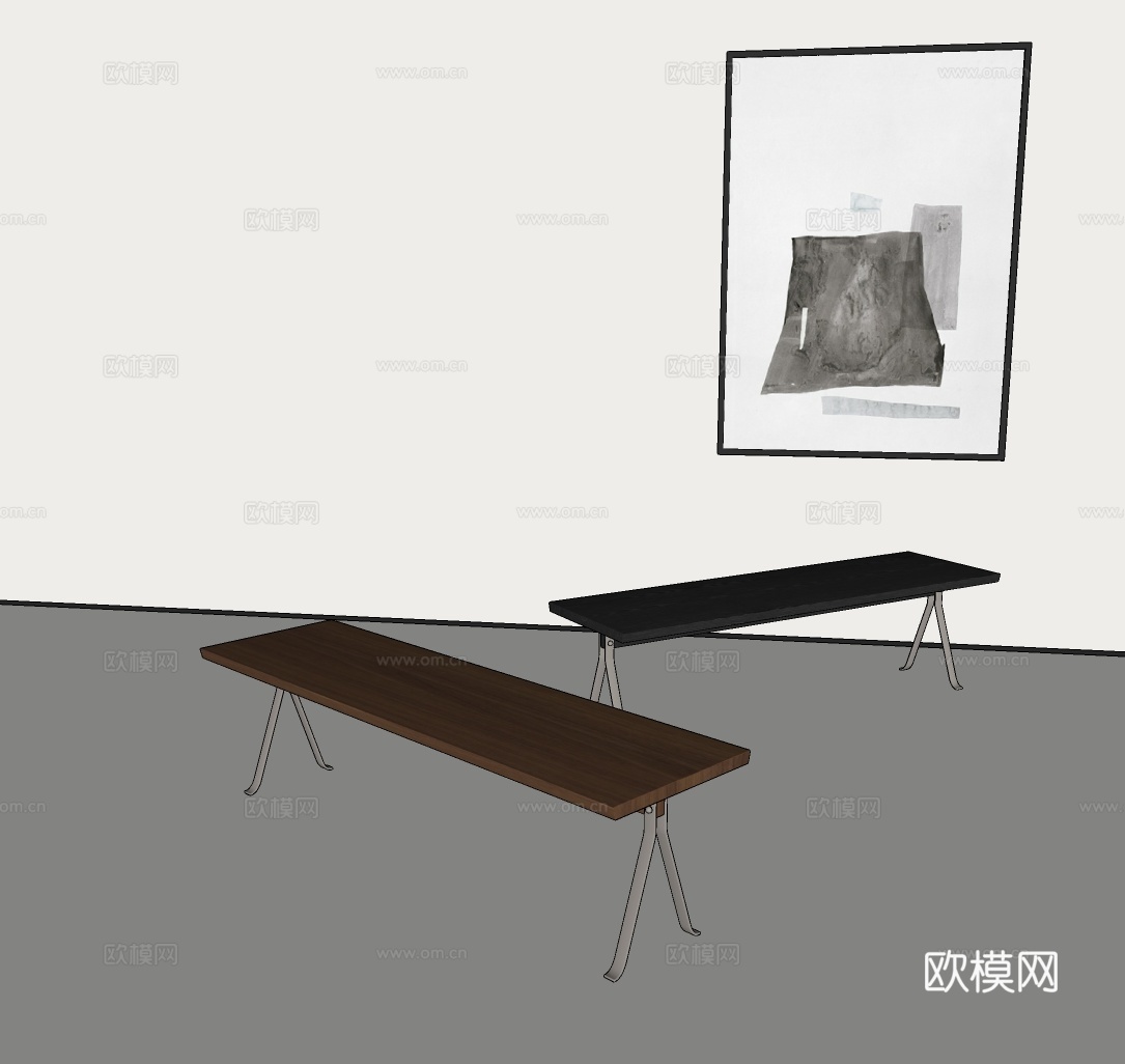 现代长条凳 意式长条凳 轻奢换鞋凳 极简床尾凳su模型