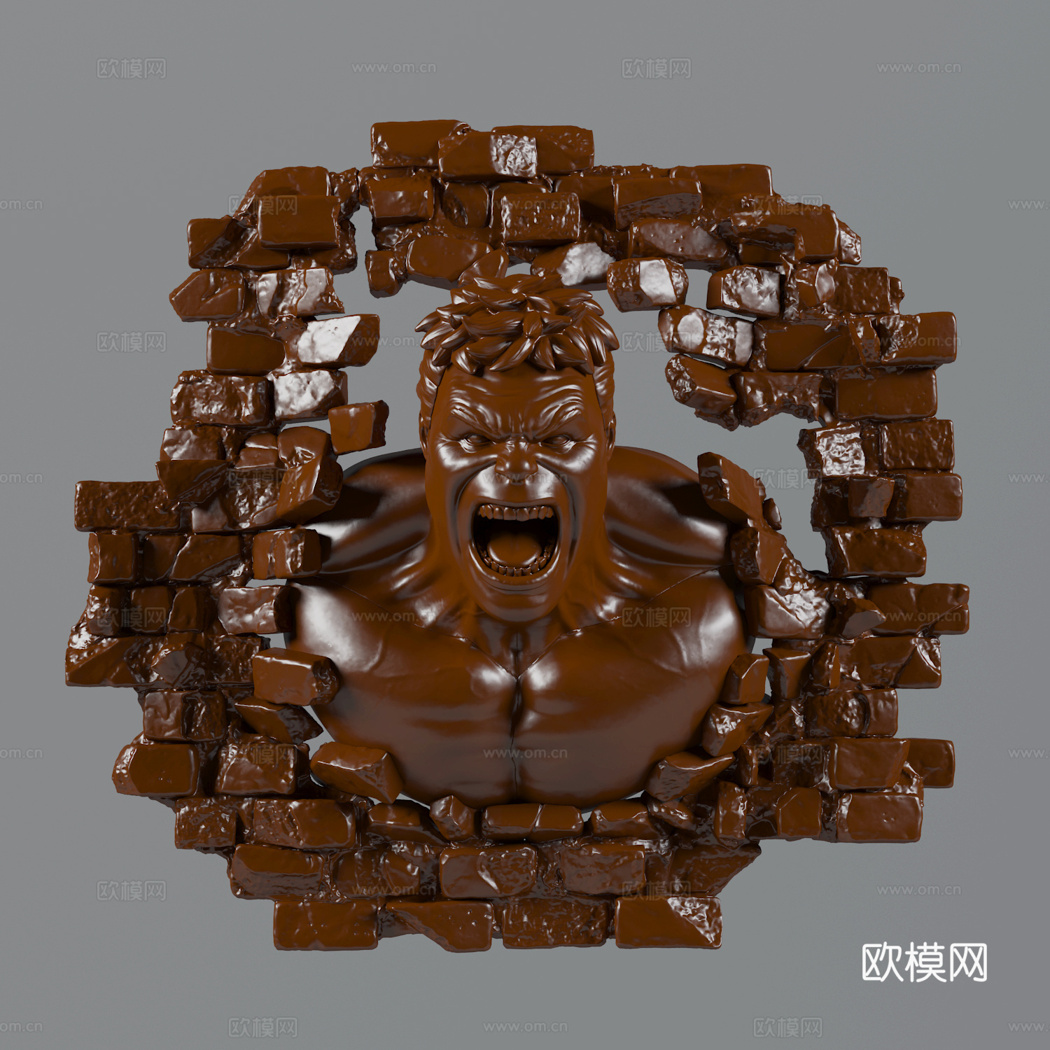 现代美式穿墙浩克英雄人物雕塑3d模型