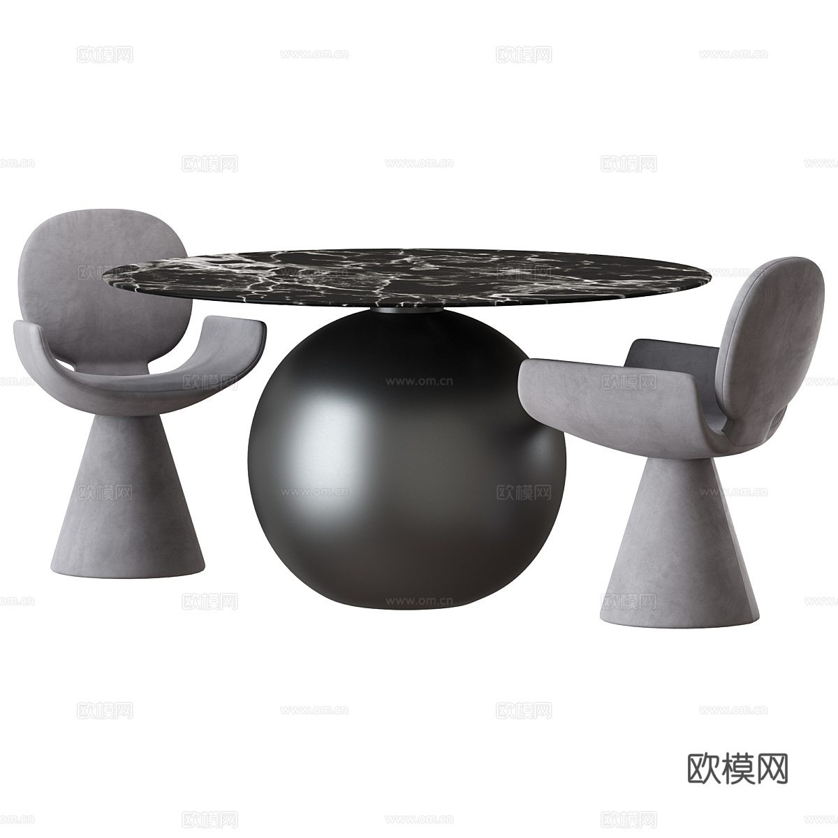 现代意式圆餐桌椅3d模型