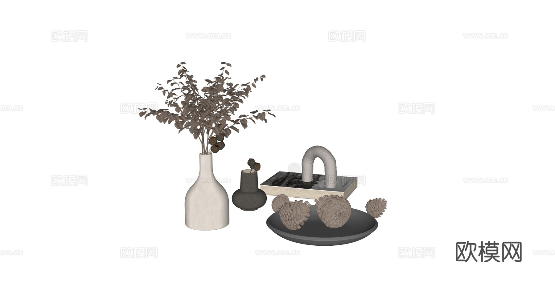 北欧风陈设饰品 干花 陶瓷花瓶su模型