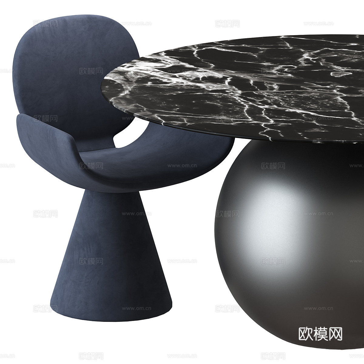 现代意式圆餐桌椅3d模型