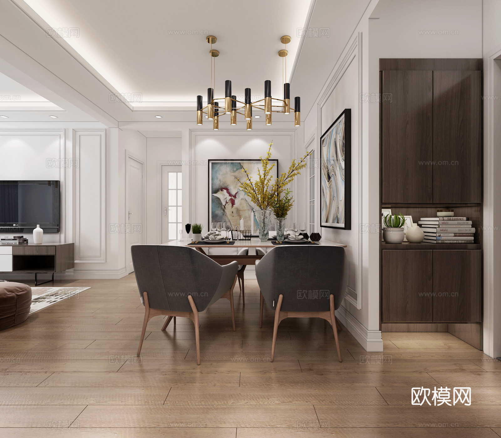 现代客厅 沙发茶几 挂灯 挂画 桌面摆件3d模型