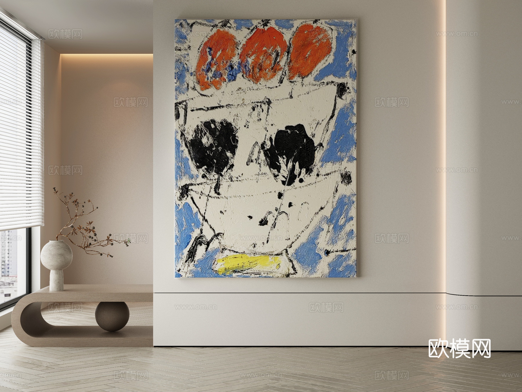 现代侘寂挂画 油画3d模型