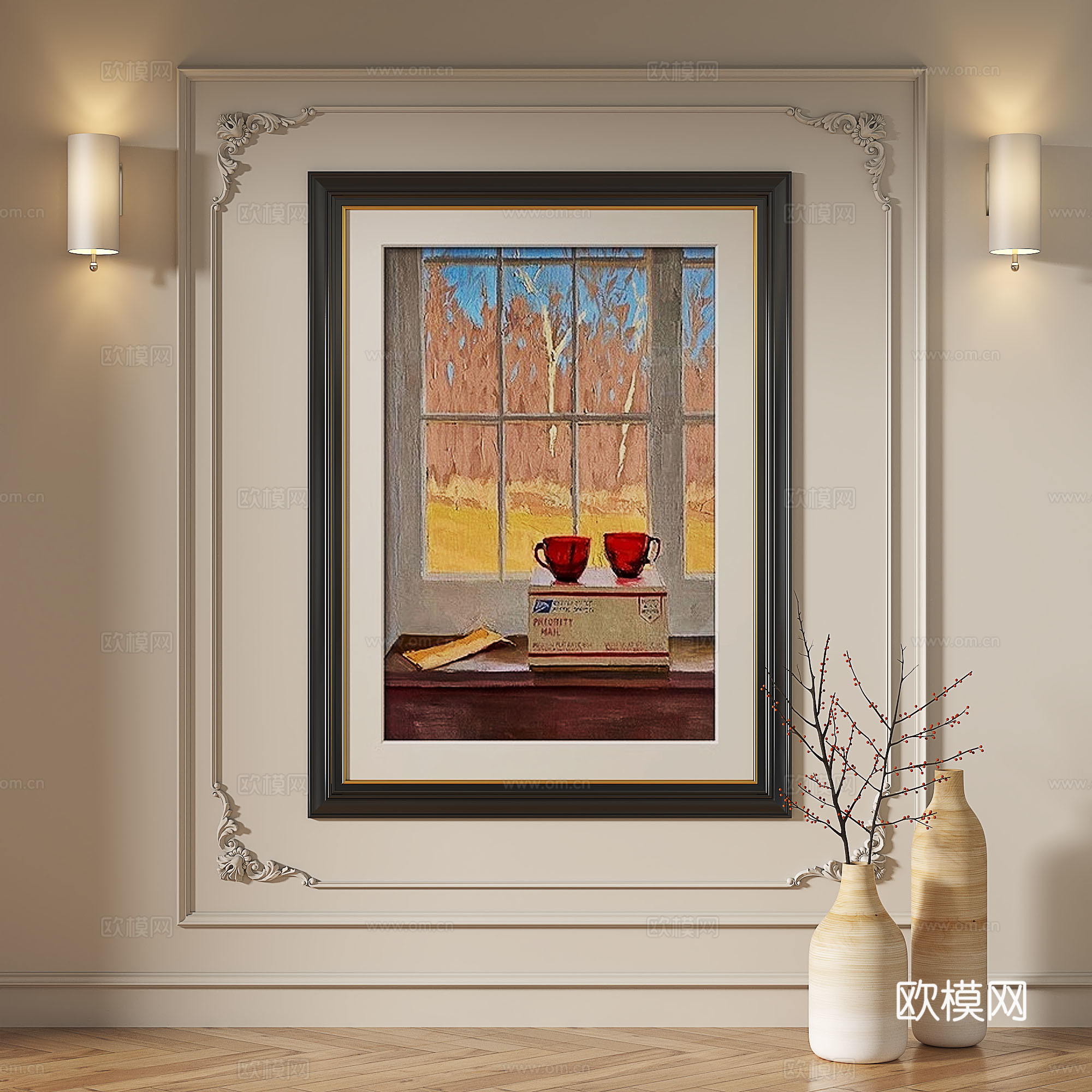 法式，复古，油画，现代，简约，轻奢，现代，装饰画3d模型