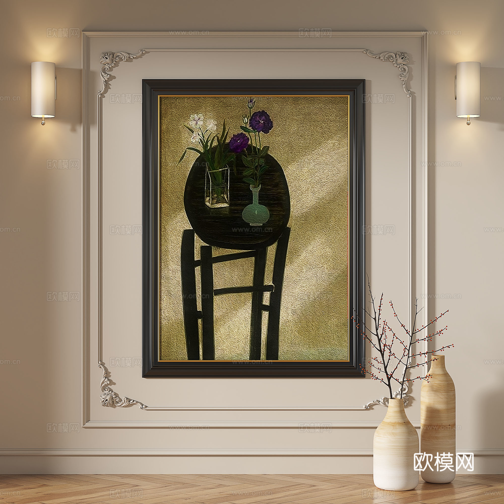 法式，复古，油画，现代，简约，轻奢，现代，装饰画3d模型
