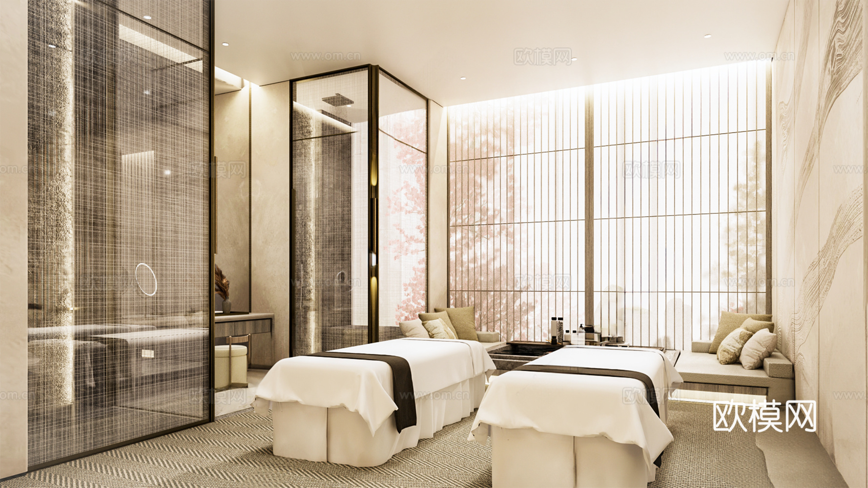 中式美容院 会所 SPA 按摩床3d模型
