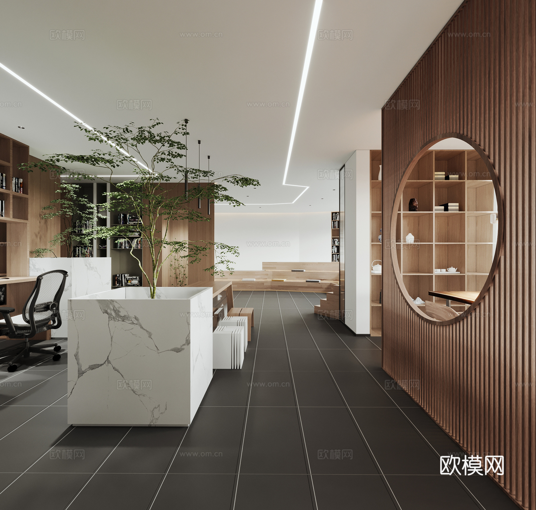 现代简约开放式办公室 茶水间 休息区3d模型