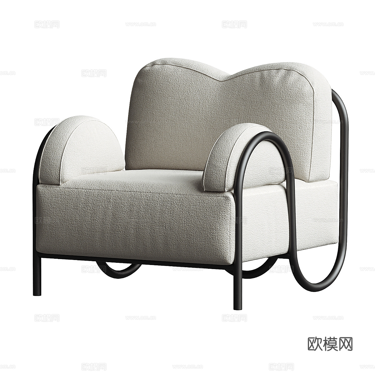 现代侘寂奶油风布艺扶手椅3d模型