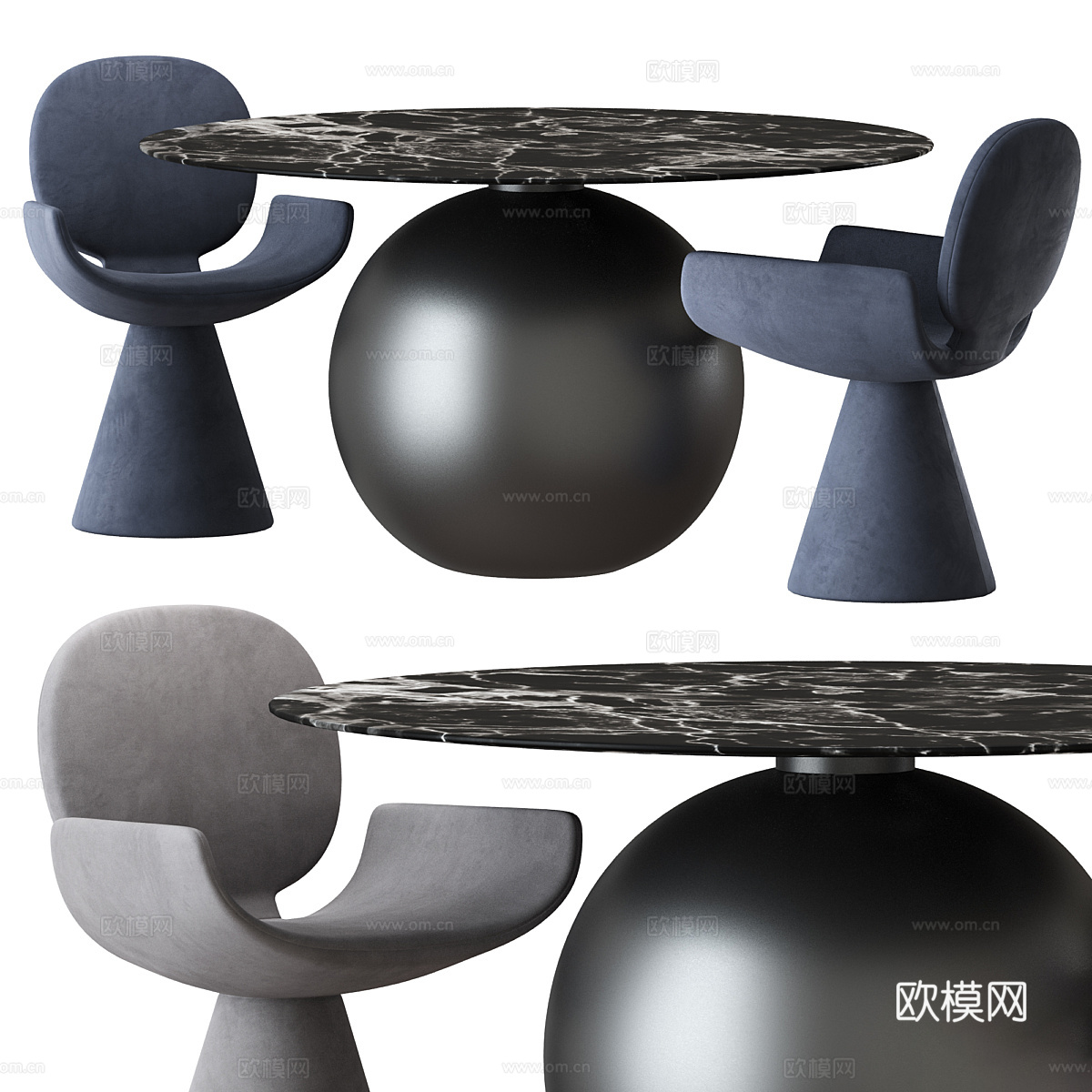 现代意式圆餐桌椅3d模型