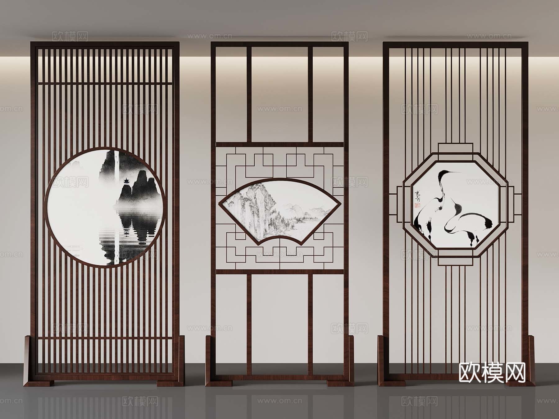 新中式屏风 隔断3d模型下载