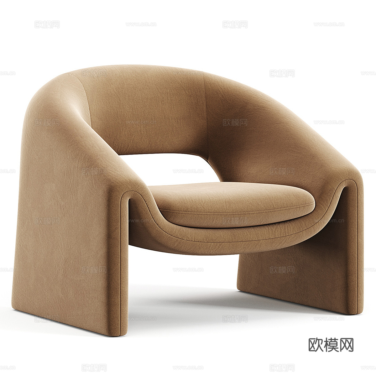 现代意式奶油风布艺扶手椅3d模型