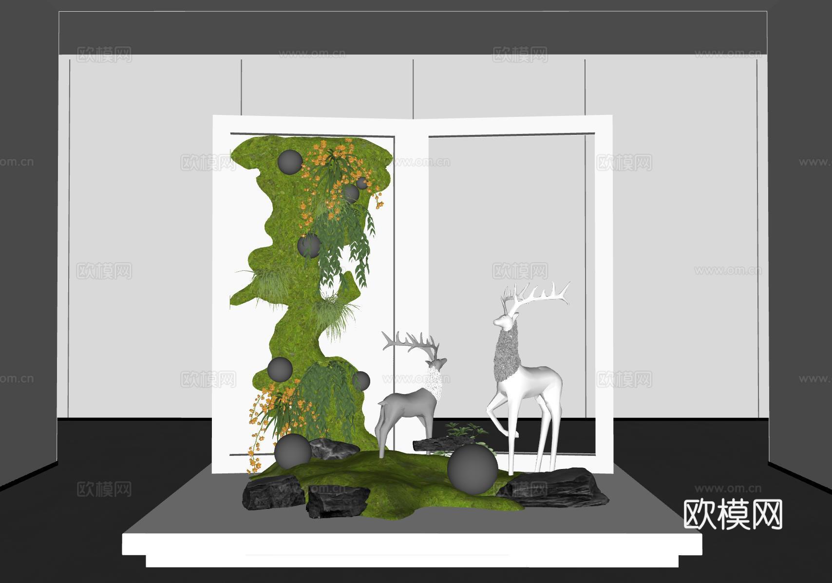 现代室内景观造景 苔藓景观 景观小品 植物景观 景观雕塑su模型