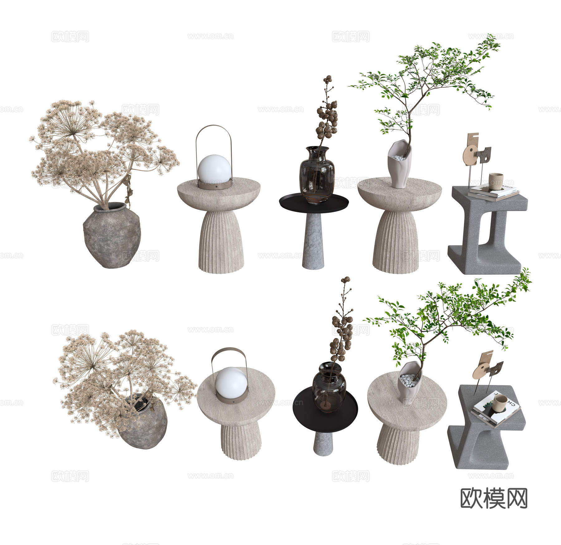 现代绿植茶几组合3d模型