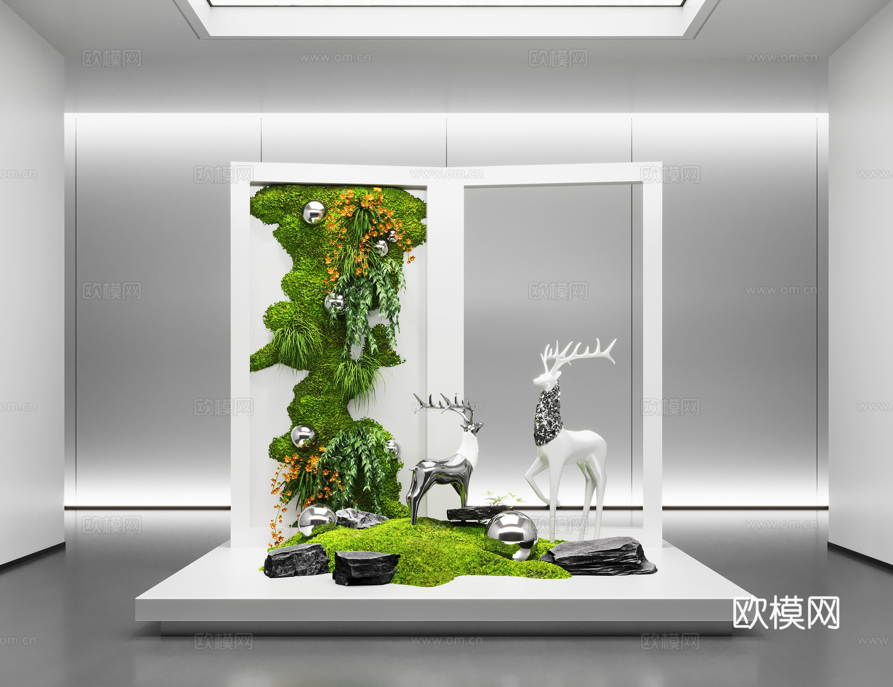 现代室内景观造景 苔藓景观 景观小品 植物景观 景观雕塑su模型