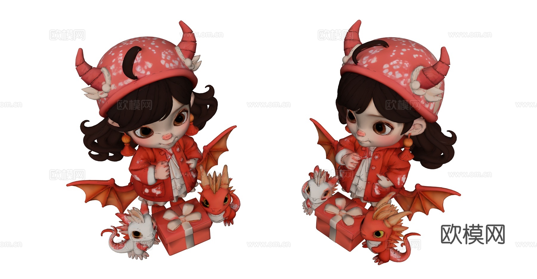 红色小魔女雕塑su模型