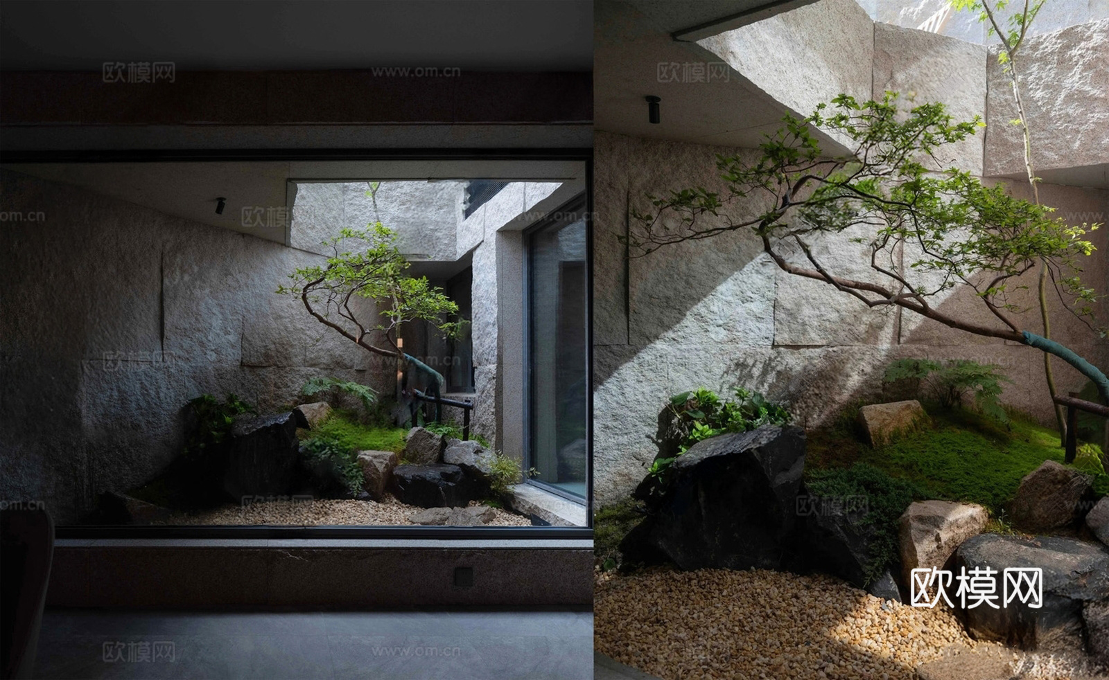 新中式日式景观小品 天井石头造景庭院 室内造景 室内景观 植3d模型