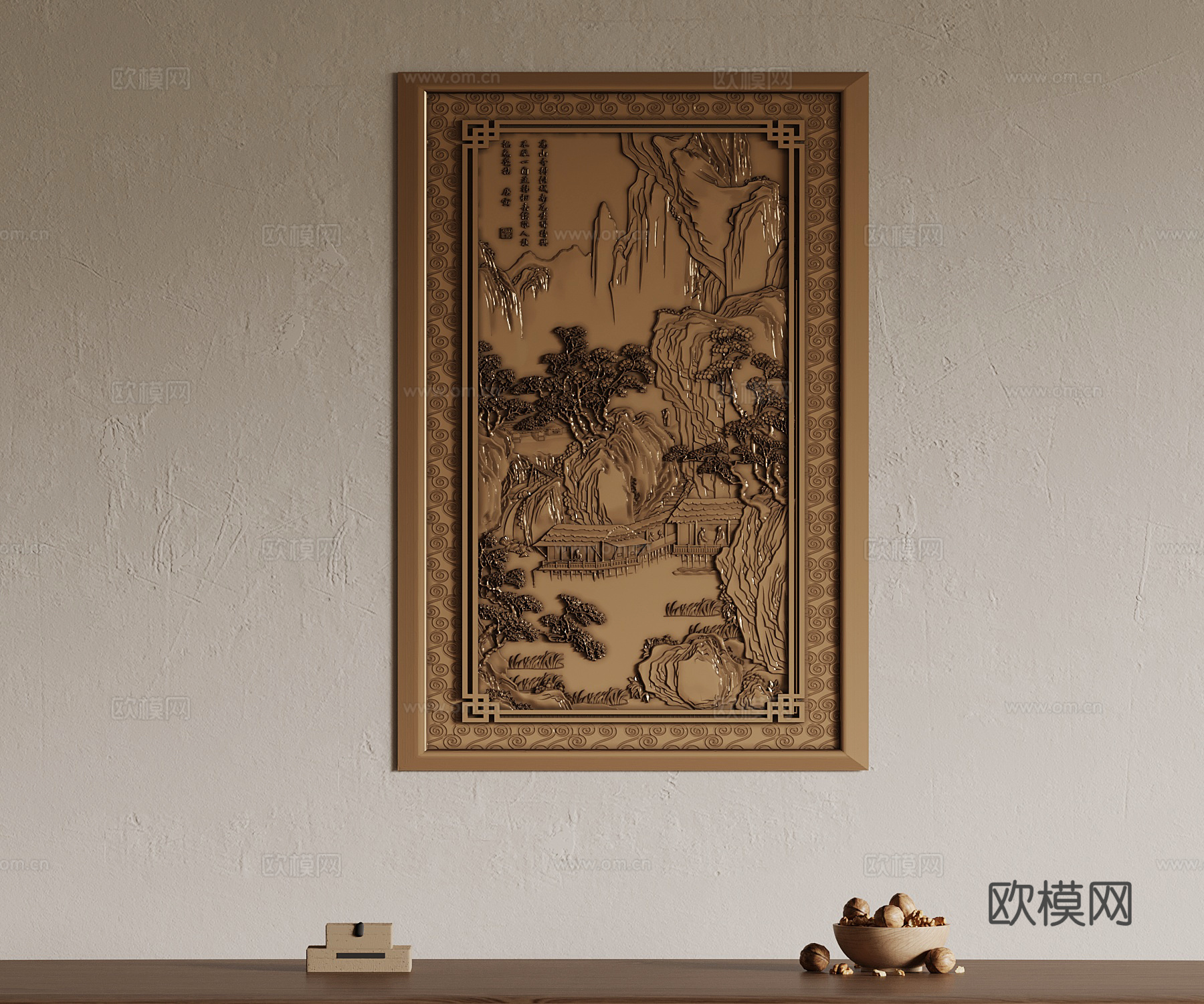 新中式立体画 山水浮雕3d模型