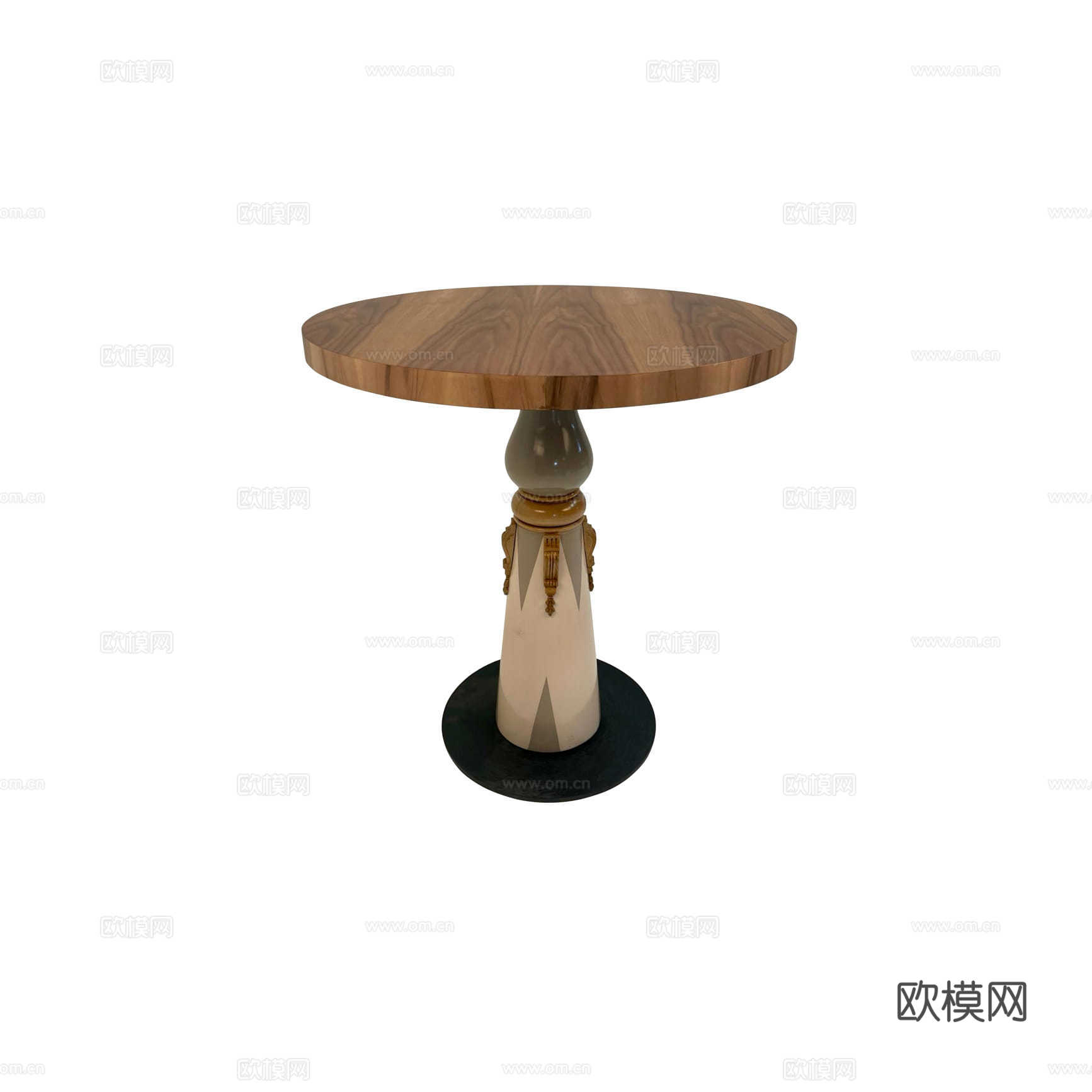 法式复古餐桌小户型圆形中古风实木白蜡木纹黑色美式咖啡桌su模型