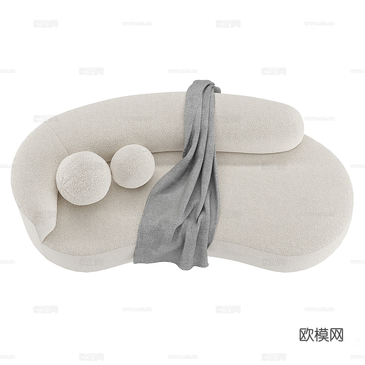 现代奶油风布艺休闲沙发3d模型
