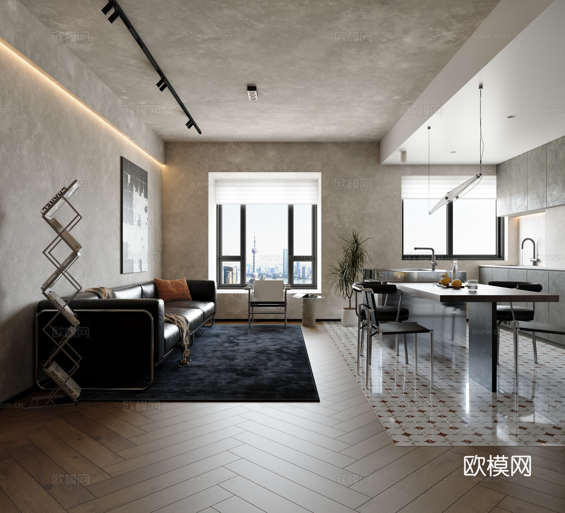 工业风客餐厅厨房3d模型