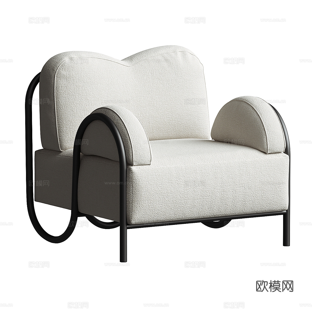 现代侘寂奶油风布艺扶手椅3d模型
