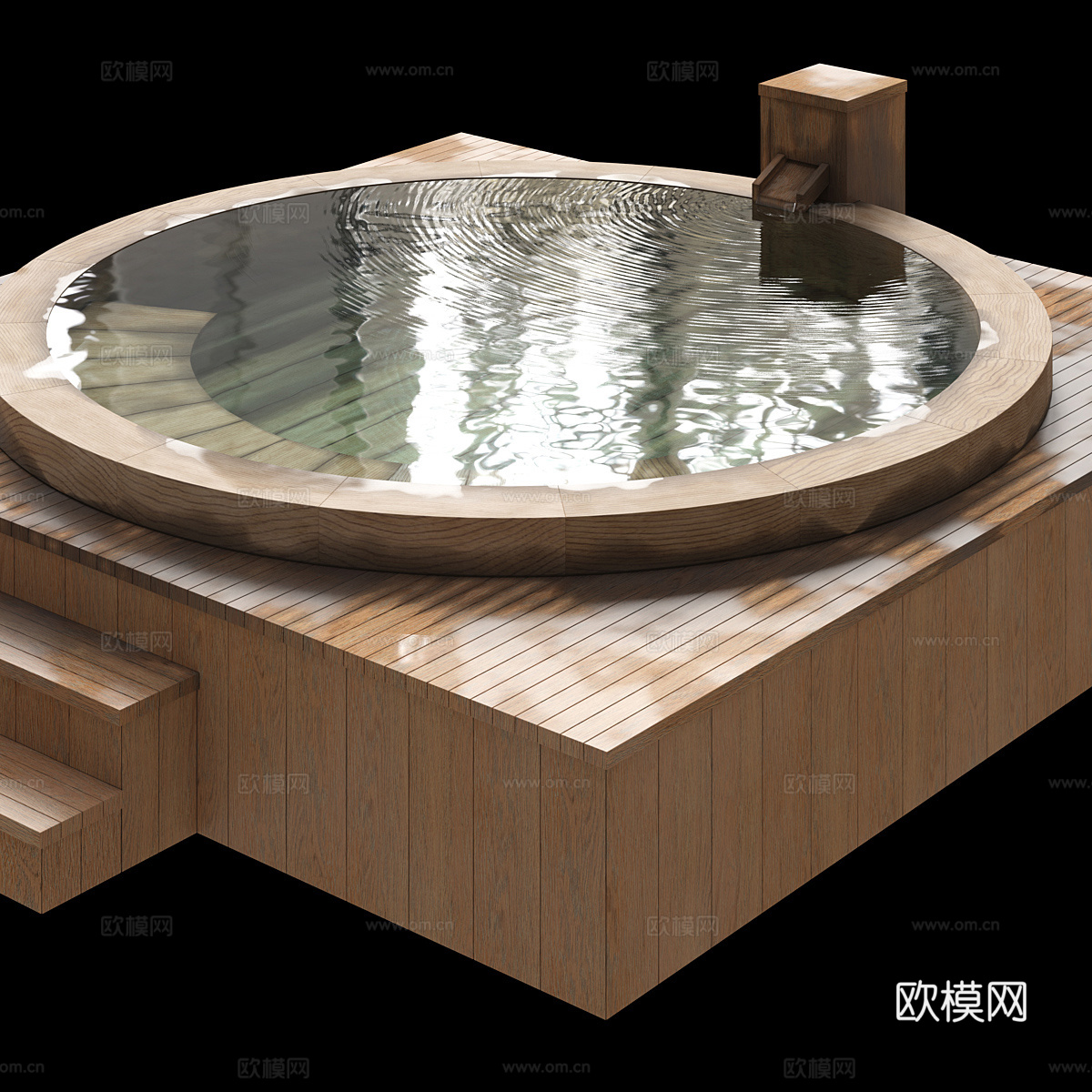 新中式侘寂木质浴池 泡池3d模型