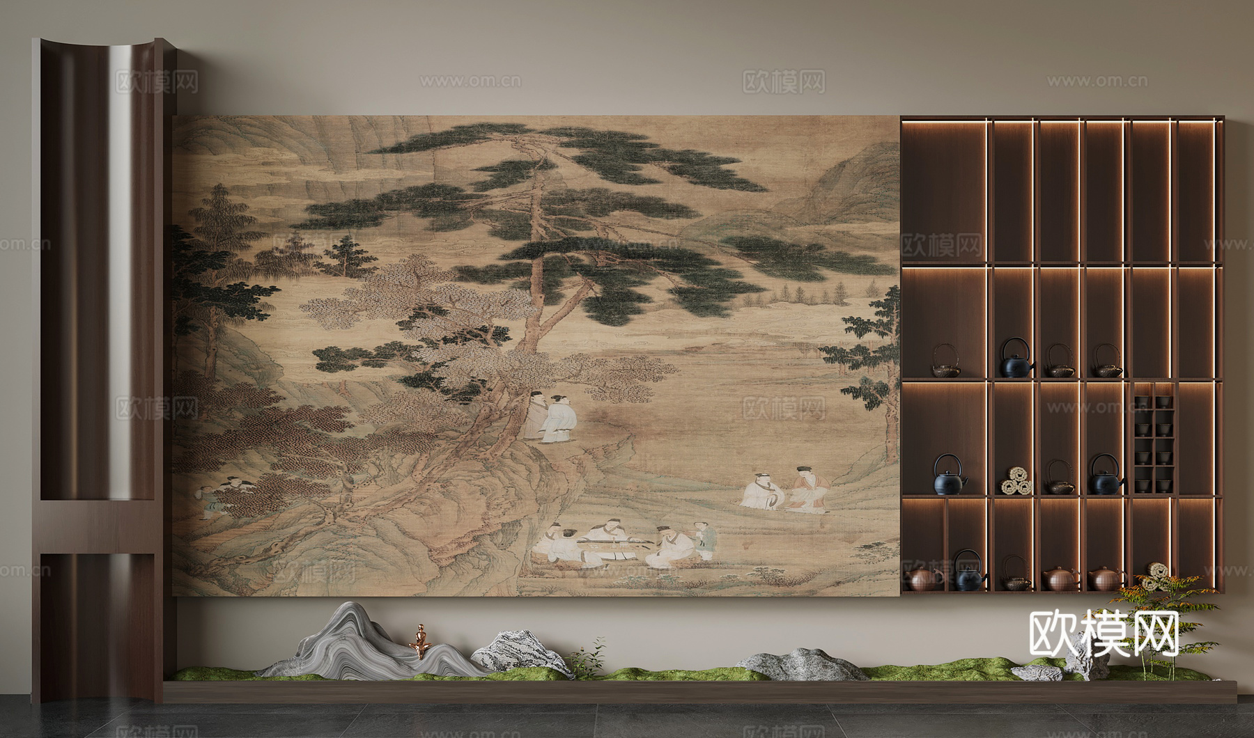 茶柜 新中式茶柜 茶室背景墙3d模型