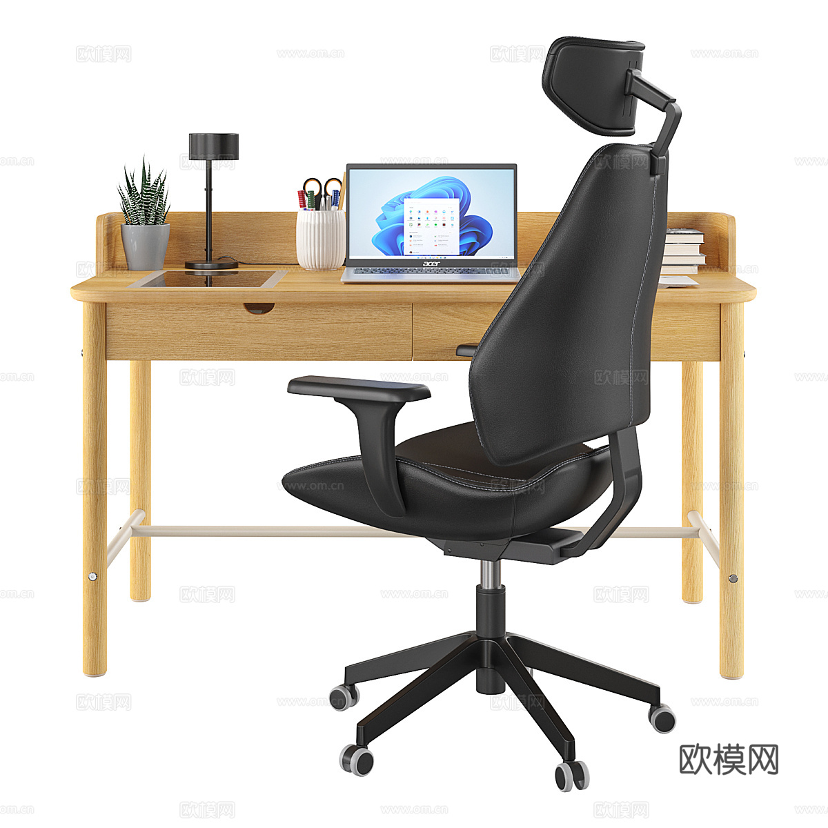 现代北欧原木风书桌椅3d模型