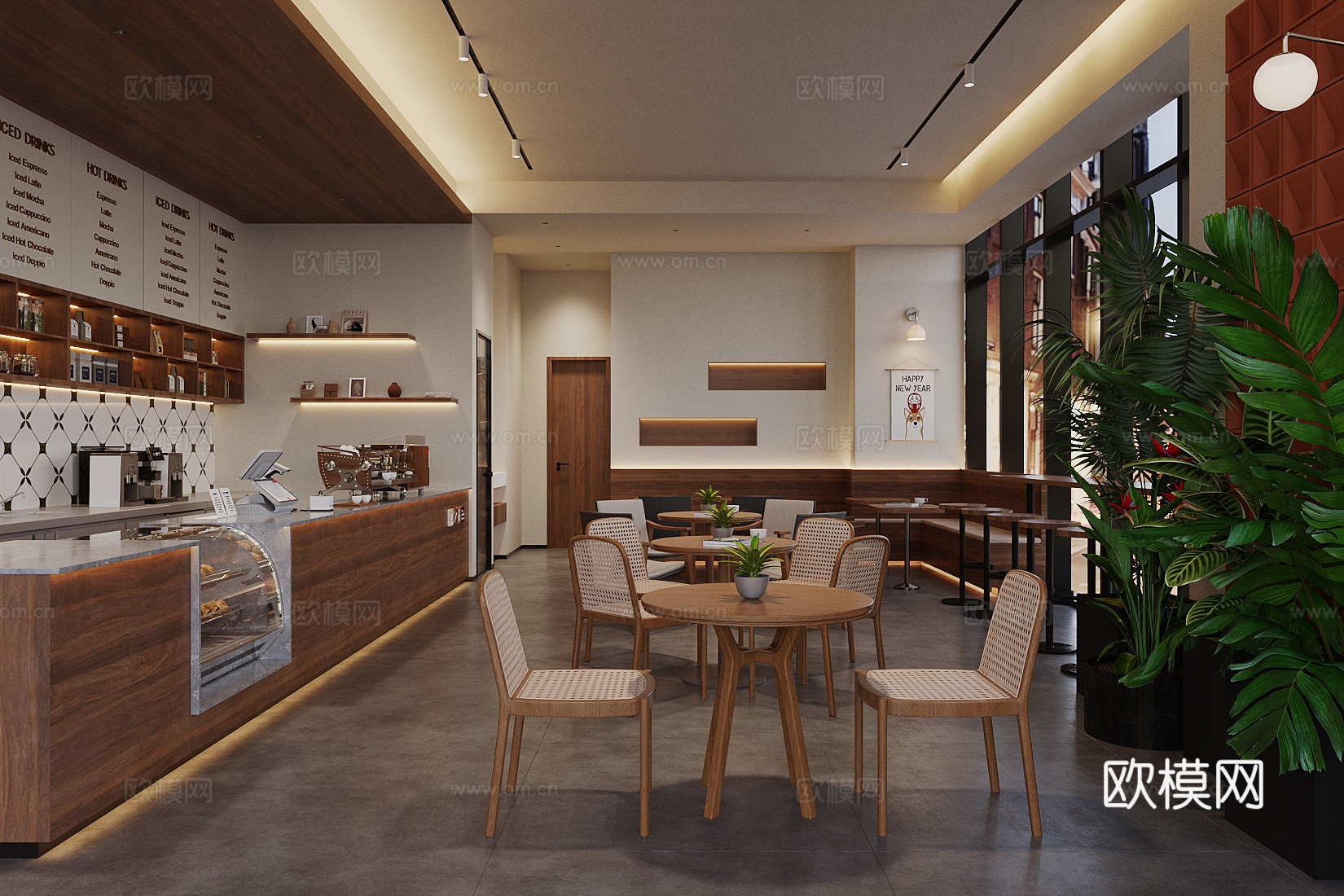 原木咖啡厅 咖啡桌椅 咖啡店操作台 咖啡店工作台 收银前台su模型