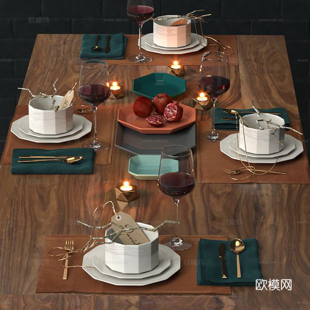 现代餐桌 餐具3d模型